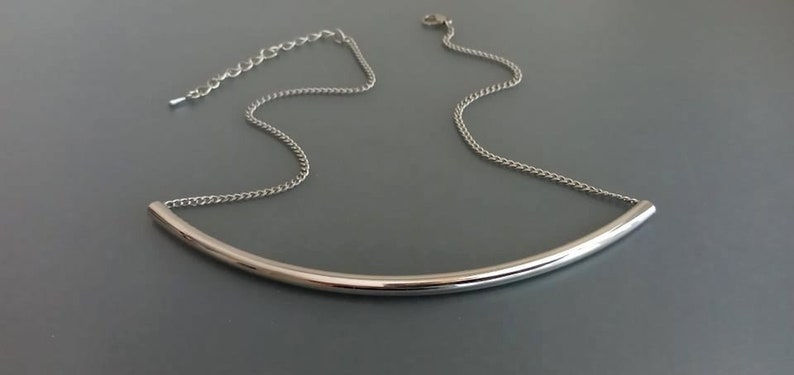 Long Silver Tube Necklace / Adjustable Thyroid Neck Scar Cover image 6