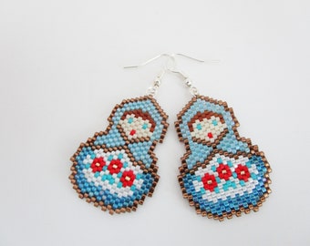 Beaded  Russian Doll Earrings /  Seed Bead Peyote Jewelry