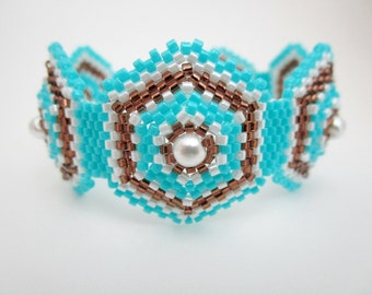 Beaded Hexagon Peyote Bracelet / Seed Bead Jewelry