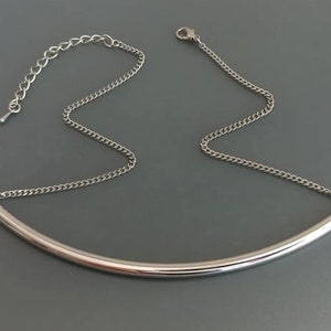 Long Silver Tube Necklace / Adjustable Thyroid Neck Scar Cover image 1