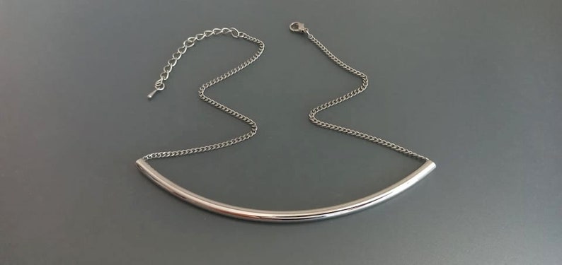 Long Silver Tube Necklace / Adjustable Thyroid Neck Scar Cover image 1