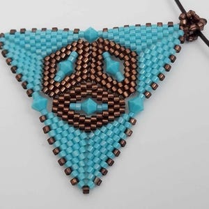 Beaded Peyote Triangle Pendant / Seed Bead Necklace in Blue and Brown