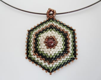 Peyote Hexagon Pendant / Beaded Necklace / Seed Bead Jewelry