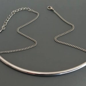 Long Silver Tube Necklace / Adjustable Thyroid Neck Scar Cover image 8