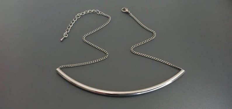 Long Silver Tube Necklace / Adjustable Thyroid Neck Scar Cover image 8