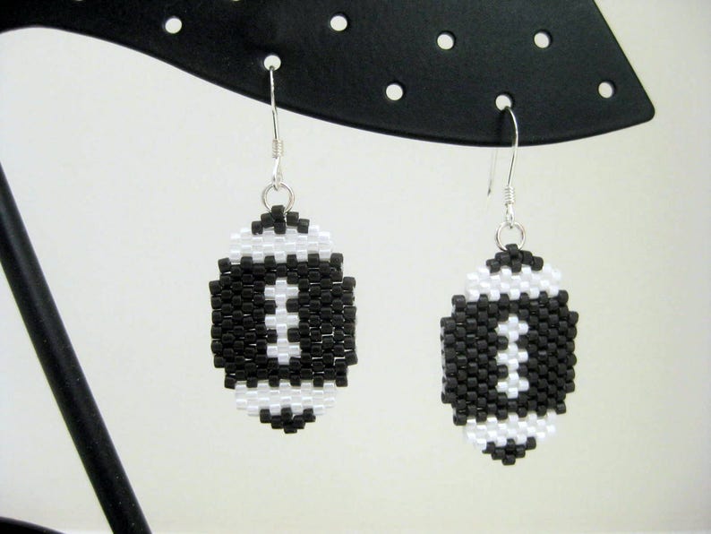 Beaded Football Earrings / Seed Bead Jewelry / Sterling Silver Earrings