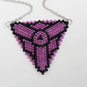 Beaded Lilac and Black Peyote Triangle Pendant / Seed Bead Necklace