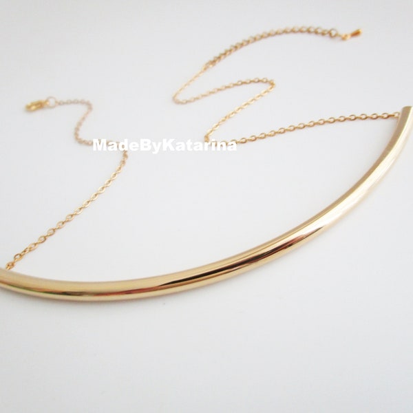 Long Gold Tube Necklace / Adjustable Thyroid Neck Scar Cover