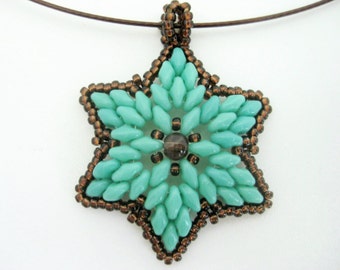 Beaded Superduo Pendant / Seed Bead Necklace / Flower Jewelry