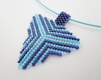 Beaded Peyote Triangle Pendant Necklace in Blue / Seed Bead Jewelry