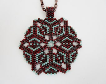 Beaded Peyote Flower Pendant Necklace / Seed Bead Jewelry