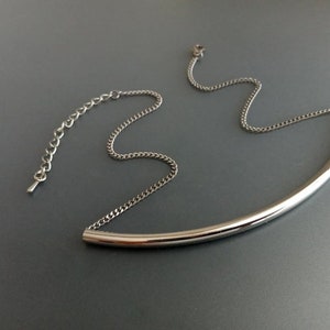 Long Silver Tube Necklace / Adjustable Thyroid Neck Scar Cover image 3