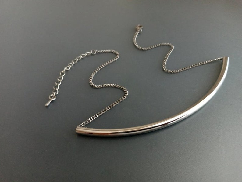 Long Silver Tube Necklace / Adjustable Thyroid Neck Scar Cover image 3