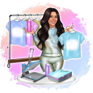 Custom cartoon logo, digital portrait, logo design, small business logo, crafting, heat press, printer, t-shirt, tumbler maker, vinyl roll
