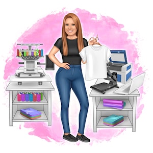 Custom cartoon logo, digital portrait, logo design, small business, embroidery, sewing, beaded pens, bracelet, wreath, t-shirt, heat press