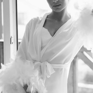 Bridal Feather Robe: Handmade Silk Wedding Day Dressing Gown