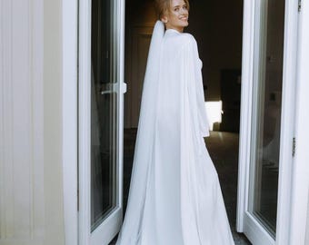 Bridal Satin Robe with Train: Handmade Wedding Getting Ready Gown