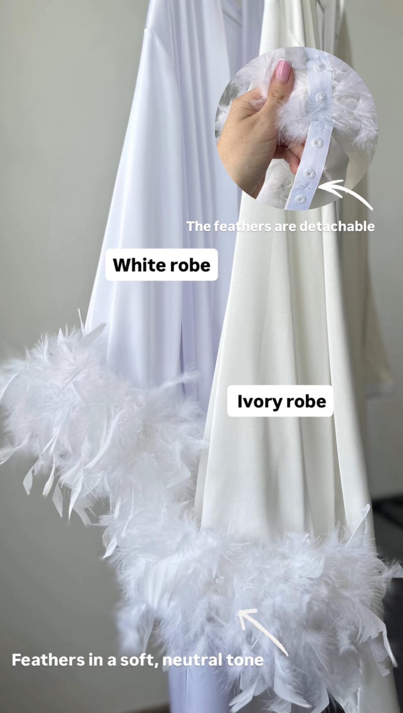 White Satin Bridal Robe With Train and Feathers - Handmade - Etsy