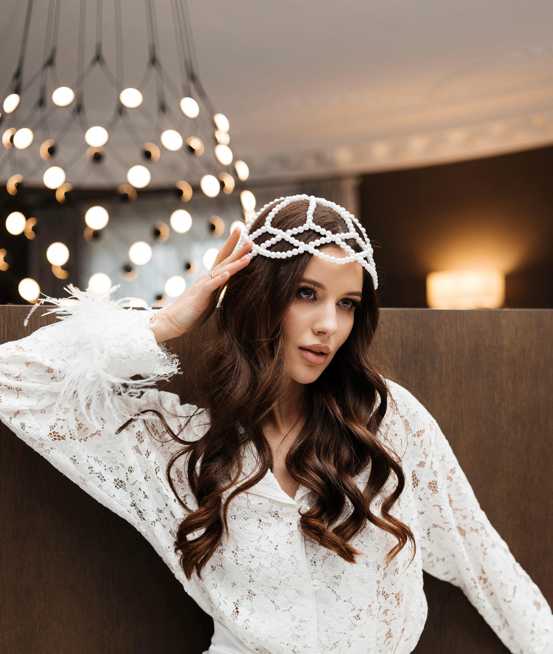 Crochet Pearl Bridal Headpiece: Ivory Beaded Wedding Accessory - Etsy