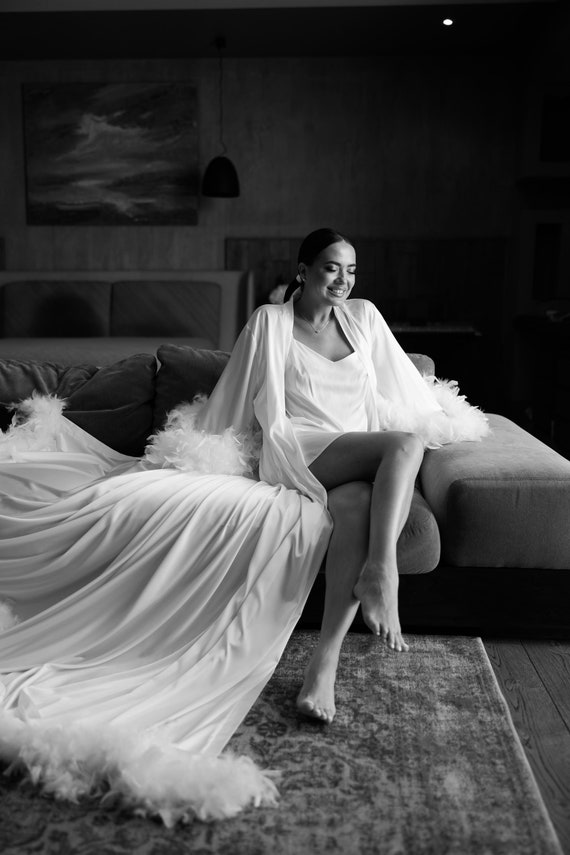 Vestaglia Sposa Con Piume Piume Vestaglia Donna Trasparente