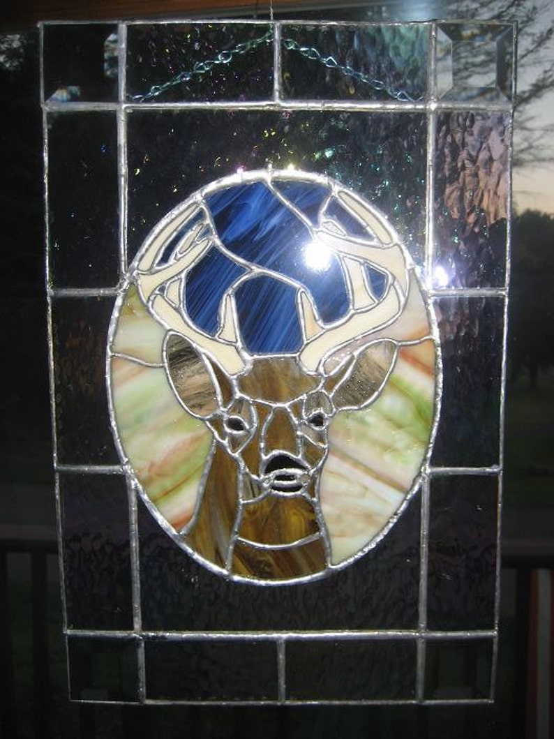 Stained Glass Deer Head in a glass and bevel frame Etsy