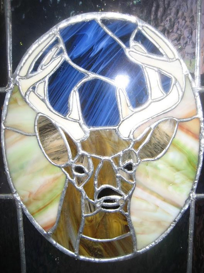 Stained Glass Deer Head in a glass and bevel frame Etsy