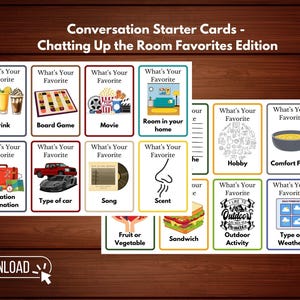 Cartões para iniciar conversas - Edição de favoritos para bater papo na sala - Ótimo jogo para encontros entre solteiros ou reuniões sociais para conhecer novas pessoas.
