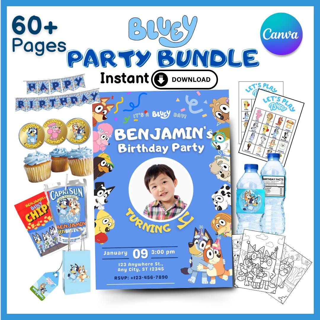 Editable Bluey Birthday Kit Bundle Printable Bluey Party Supplies ...