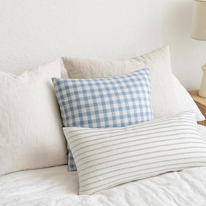 Farmhouse style blue and white check cushion cover