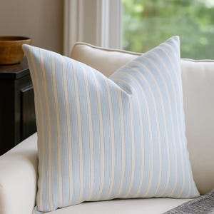 Blue Striped Pillow Cover, Coastal Cottagecore Cushion, French Country Decorative Throw Pillow, Minimalist Farmhouse Accent Pillowcase