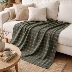 Manta de terciopelo a cuadros verde oscuro, acogedora y ligera para sofá y cama, manta a cuadros estilo granja, suave manta de poliéster de 30 x 40 y 50 x 60