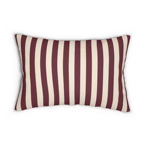 Burgundy Stripe Lumbar Pillow, Modern Farmhouse Lumbar Cushion, French Country Accent Pillow, Cottage Lumbar Pillow, 20x14 Pillow image 2