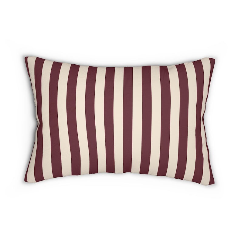 Burgundy Stripe Lumbar Pillow, Modern Farmhouse Lumbar Cushion, French Country Accent Pillow, Cottage Lumbar Pillow, 20x14 Pillow image 2