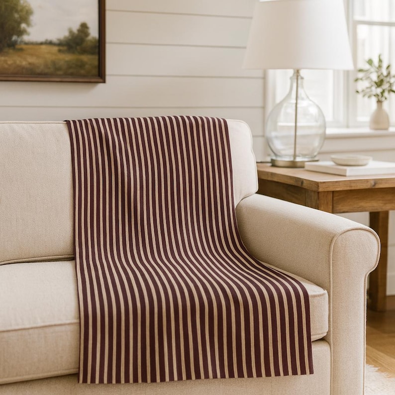 Farmhouse burgundy stripe throw blanket