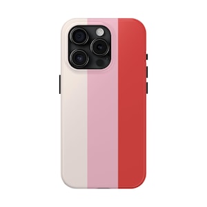 Pink Red Color Block Phone Case, Modern Minimalist Stripe Cover, Chic Summer Aesthetic, Vibrant Stylish  Case for iPhone 16 15 14 13 Pro Max