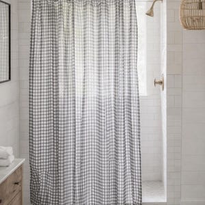 Elegant checkered shower curtain for contemporary bathroom