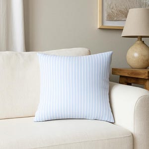 Blue Striped Pillow Cover, Coastal Farmhouse Cushion Cover, Vertical White Stripe Throw Pillow Decorative Sofa Bed Cottage Beach Decor