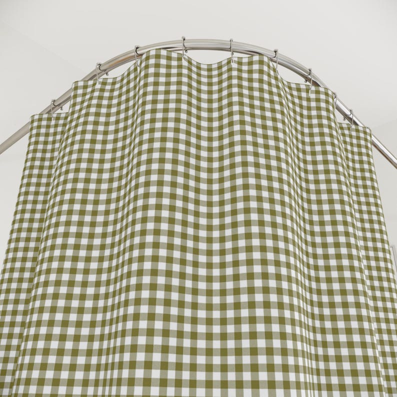 Classic gingham pattern shower curtain close-up