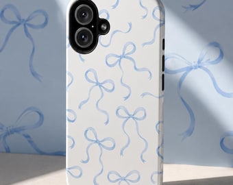 Blaue Schleifen Handyhülle, Kokett Ästhetik Feminin niedlich Girly Schutzhülle für iPhone 17 16 15 14 13 Pro Max