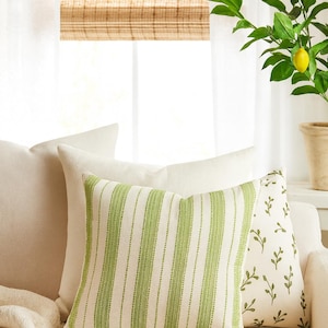 Green Striped Pillow Cover, Farmhouse Throw Cushion Cover, Rustic Modern Sofa Bed Decor, Sage Green White Stripe Decorative Pillowcase