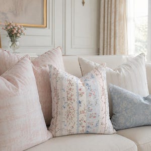 Vintage Floral Patchwork Pillow Cover, Blue and Pink Shabby Chic Cushion, Cottagecore Throw Pillow, Feminine Lace Inspired Farmhouse Decor