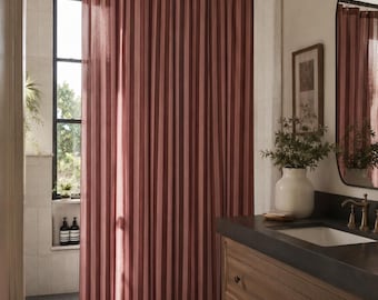Burgundy and Rose Striped Shower Curtain, Elegant Modern Bathroom Decor, Warm Neutral Fabric Curtain, Chic Contemporary Bold Stripe