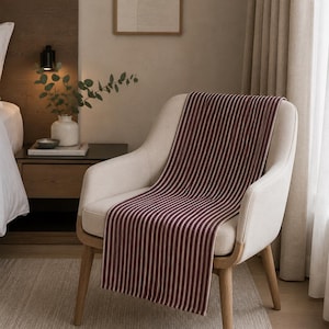 Burgundy Vertical Stripe Velveteen Plush Blanket, Lightweight Soft Throw for Bed Couch and Reading Chair