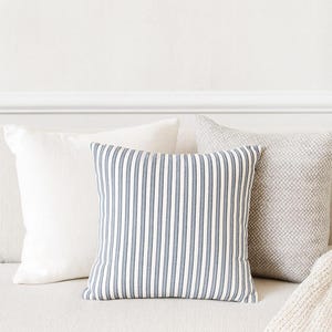 Blue and White Striped Pillow Cover – Coastal Farmhouse Cushion, Nautical French Country Decorative Throw Pillowcase No Insert