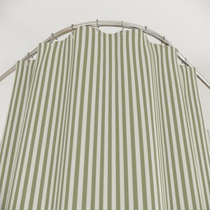 Sage Green Striped Shower Curtain, Modern Farmhouse Bathroom Decor, Vertical Stripe Japandi Fabric Curtain, Neutral Green Shower Curtain image 3
