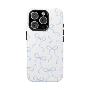 Blue Bows Phone Case, Coquette Aesthetic Feminine Cute Girly Protective Cover for iPhone 16 15 14 13 Pro Max