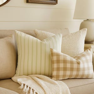 Light Sage Green Striped Pillow Cover, Farmhouse Decorative Cushion Cover with White Stripes for Sofa Couch Bed Chair, Modern Home Decor