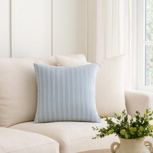 Light Blue Striped Pillow Cover, Coastal Nautical Throw Cushion Cover, Beach House Decor Pastel Blue White Stripe Sofa Bed Decorative pillow
