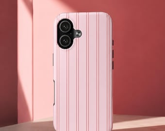 Zomer roze rode krijtstreep iPhone-hoesje, minimalistische verticaal gestreepte telefoonhoes, schattig preppy esthetiek, dunne lijn hoesje voor iPhone 17 16 15 14