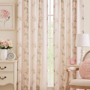 Pink Floral Striped Sheer Window Curtain – Feminine Shabby Chic ...